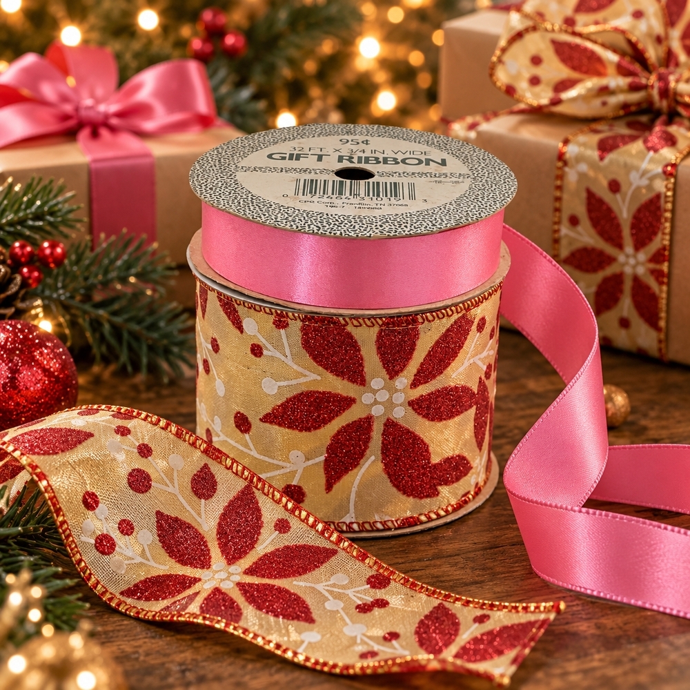 NIB Floral Yellow Red White and Pink Decorative Ribbon Spools